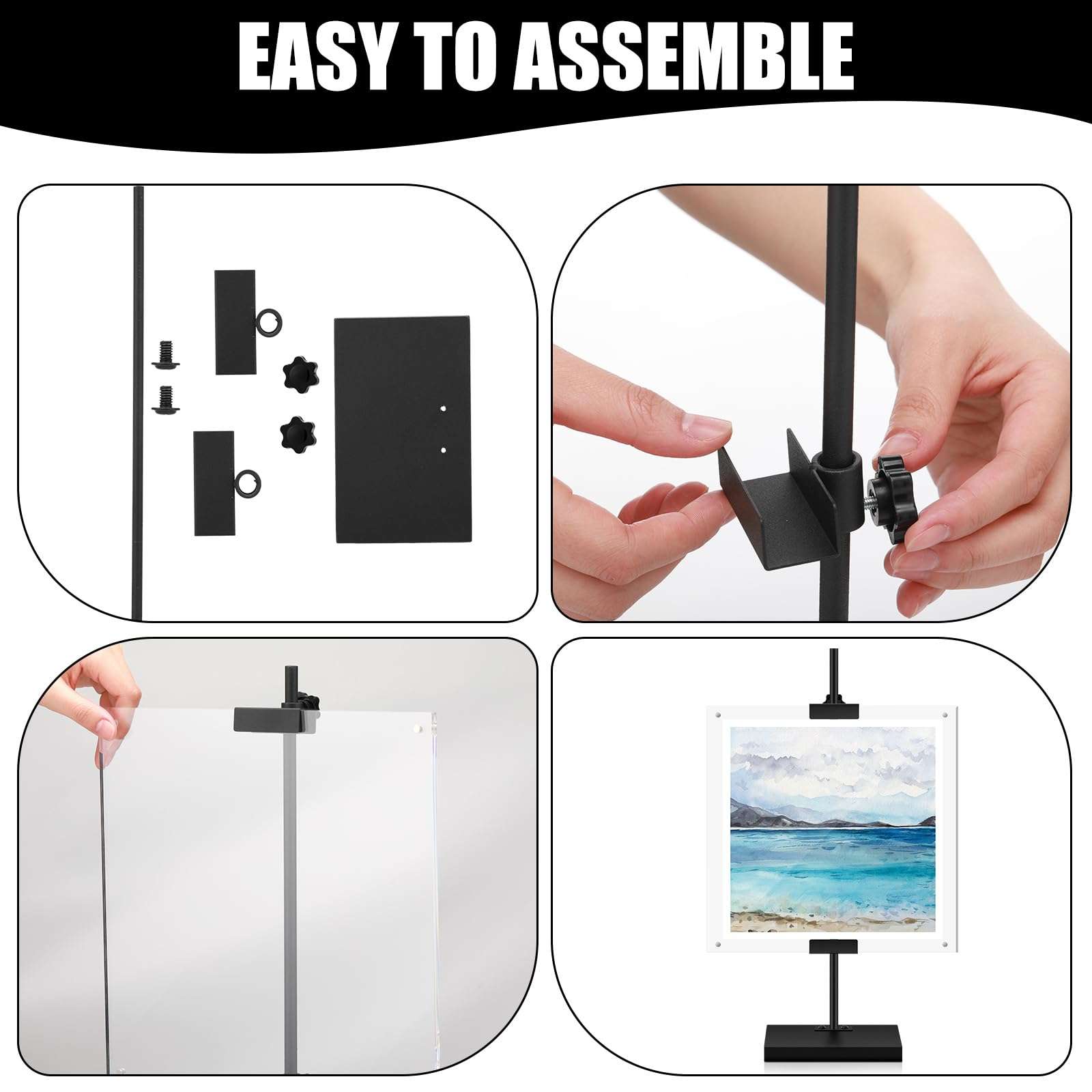 Yaocom Adjustable Metal Easel Stand with Acrylic Floating Photo Frame 16.5 Tabletop Frame Stand for Display Photos, Art, Poster or Signs Floor Heavy Duty Easel Holder for Home Exhibition Restaurant 4