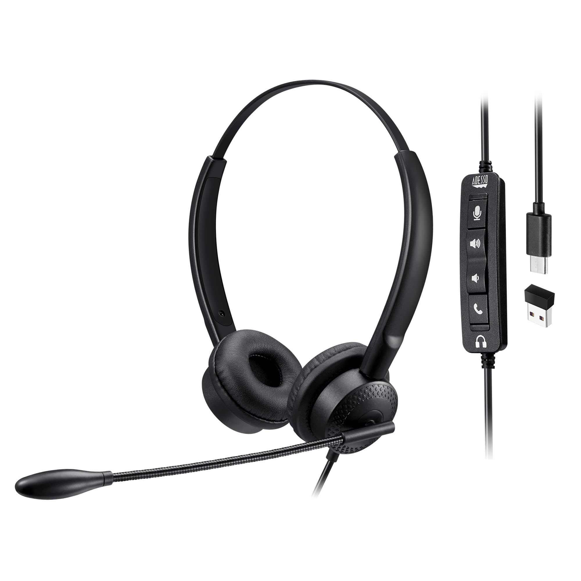 Adesso Headset with Push to Talk, Volume +/-, Answer/End Call Controls