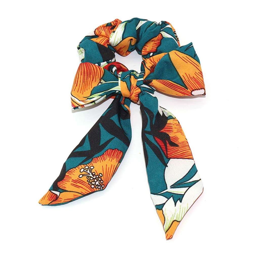 Tropical Travel Style Scrunchy Hair Rope Ties,Ribbon Bow Scrunchies Elastics Hair Bands,Soft Scarf Hair Ties Bowknot Ponytail Holder for Women Girls (Printed Scrunchies -5PCS-A) 4
