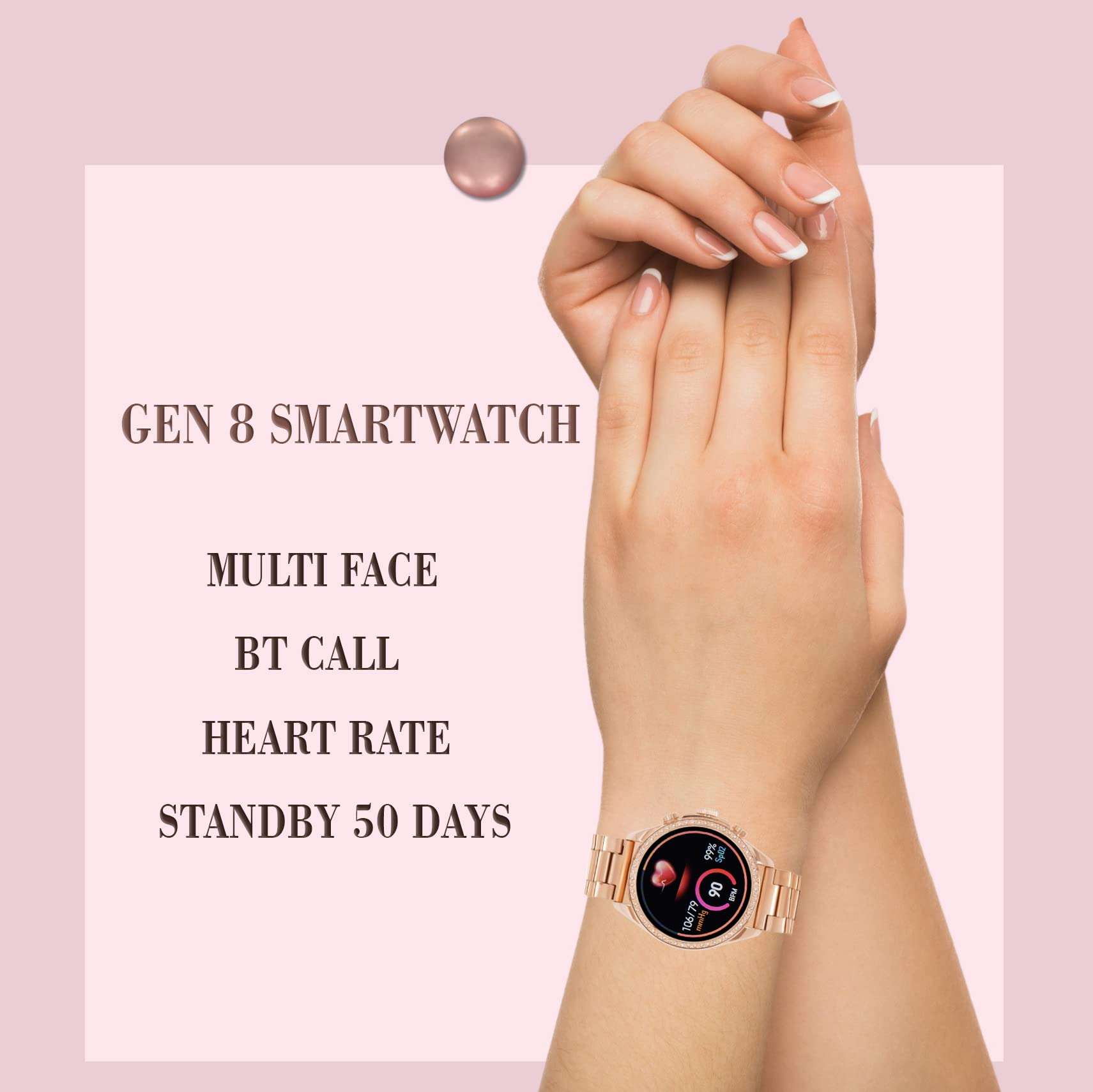 ALPHABITA Stainless Steel Glorious Women's Rose Gold Smart Watch Talk 2 Bluetooth Calling Smartwatch With 3 Button, Hands On Voice Assistance Hd Display, 14 Sports Modes With Puple Belt (Rose Gold) 5