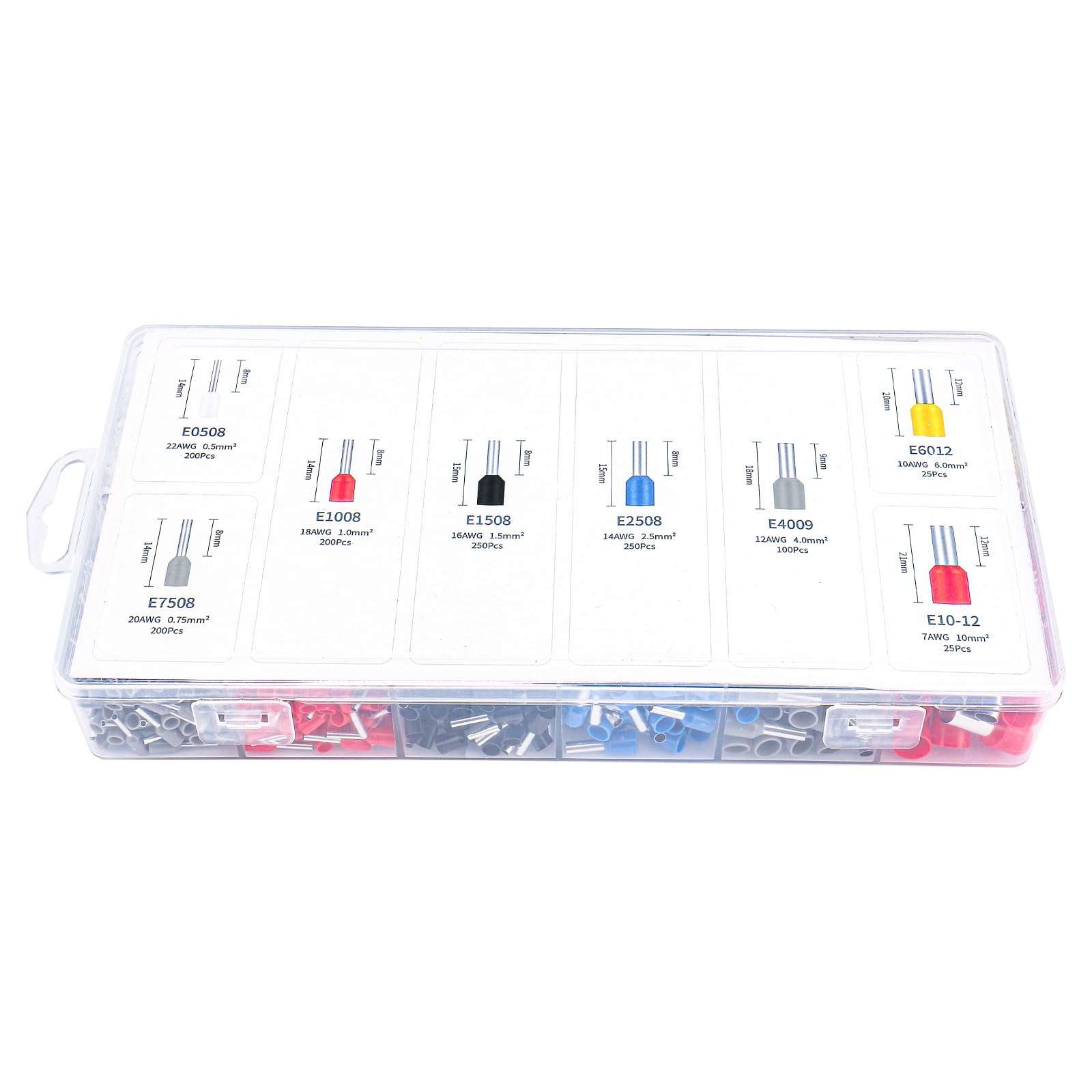 Baomain 1250pcs Wire Copper Crimp Connector Kit AWG 22/20/18/16/14/12/10/8 Assorted Insulated Ferrule Pin Cord End Terminal Set White Gray Red Black Blue Yellow 4