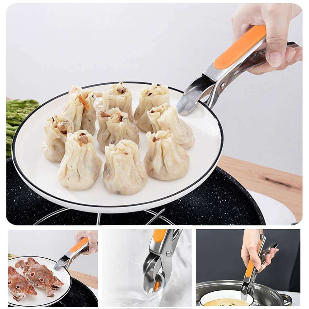 Hot Plate Gripper, Pizza Pan Gripper Ergonomic Bowl Clip Restaurant Hot Plate Gripper Stainless Steel, Air Fryer Pans Gripper(Orange) 5