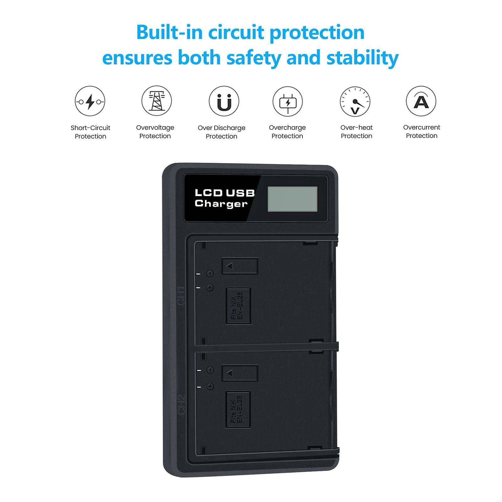 REYTRIC 2-Pack EN-EL25 Batteries and Dual USB Charger for Nikon Z50, Z 50, Z fc Digital Cameras Compatible with Nikon EN-EL25 ENEL25,EN-EL25a 4241 Battery, MH-32 Charger 5