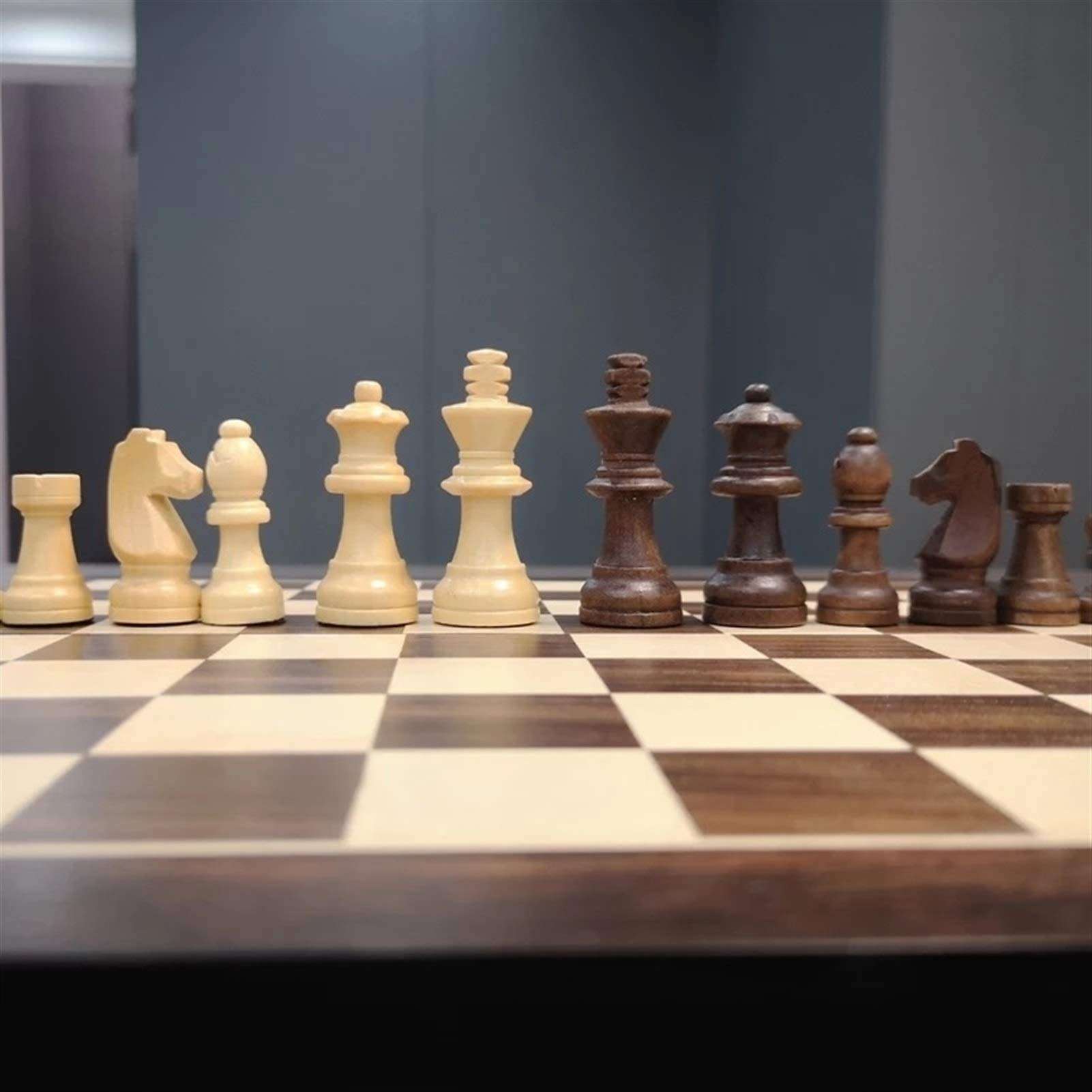 LYFASD Wooden Chess Set Beech Wood Checkers for Children Travel Folding Table Board Game Set Educational 5