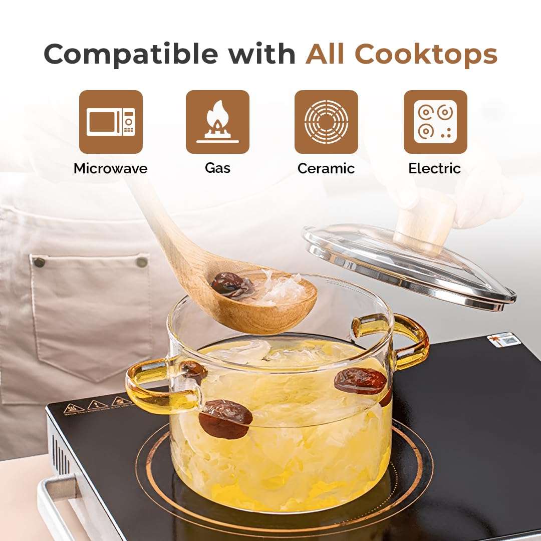 Home Essentials Borosilicate Glass Casserole Pot with Lid | 3.5 Litre Cookware | Heat-Resistant, Gas Stove Safe, Durable Glass Cooking Pot for Kitchen (17cmX15cm) 6