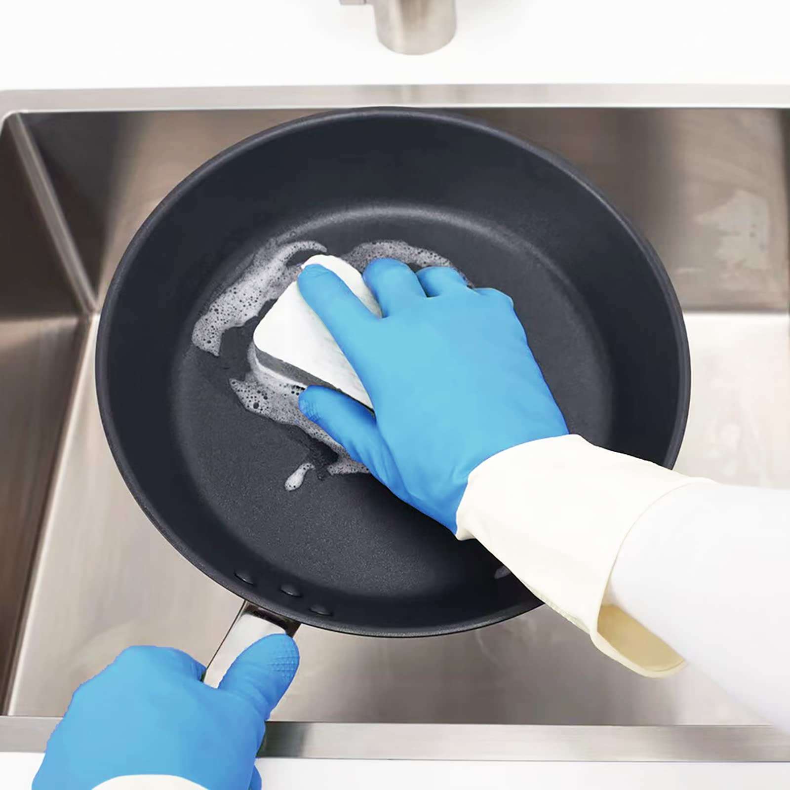 Cleaning Gloves Rubber Latex Free Reusable Household Gloves Soft Comfort for Cleaning Kitchen Washing Painting Gardening Pet Care -Blue Medium 2