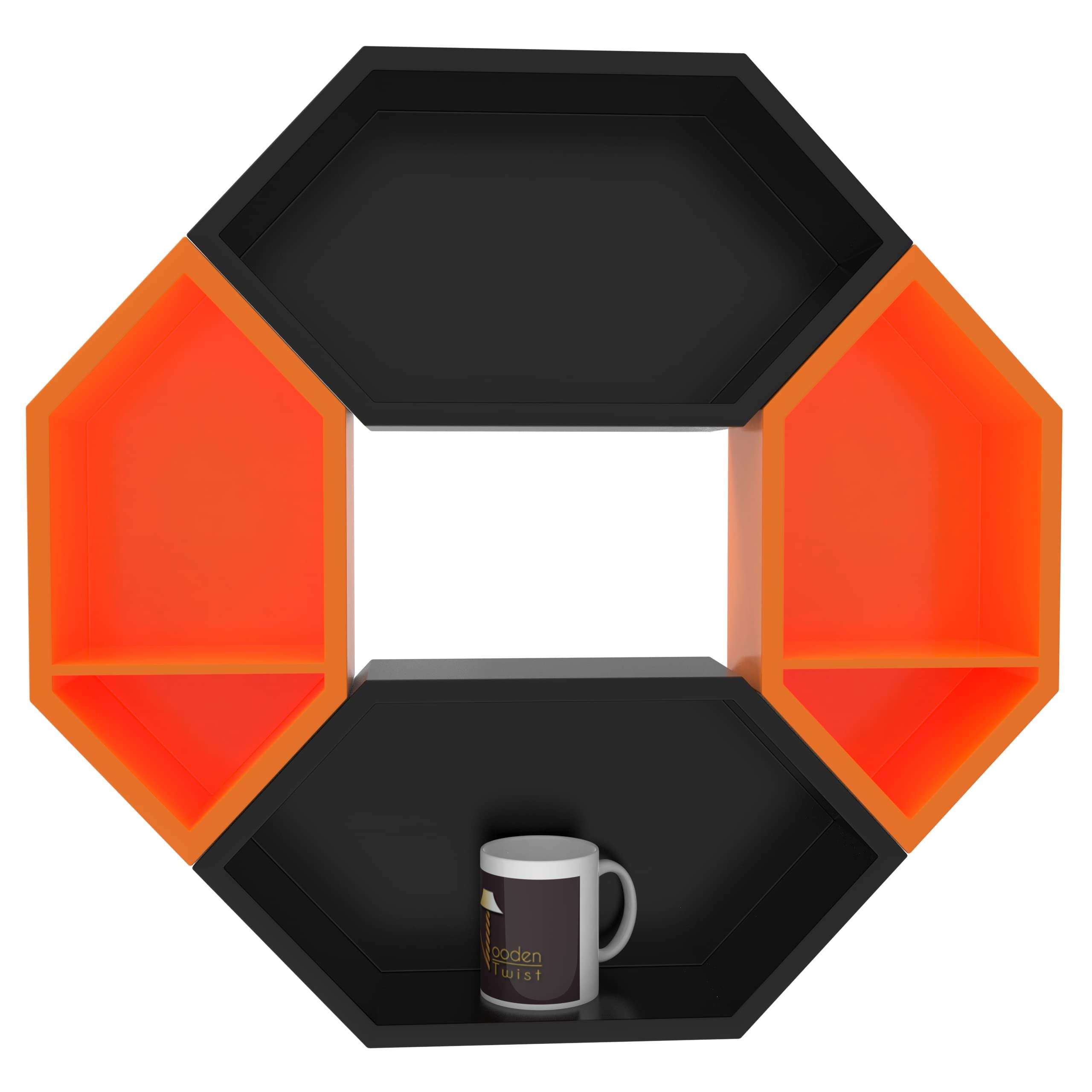 Amazon Brand - Umi Wooden Pared Pentagon Floating Wall Shelf with 4 Shelves (Black & Orange) 4