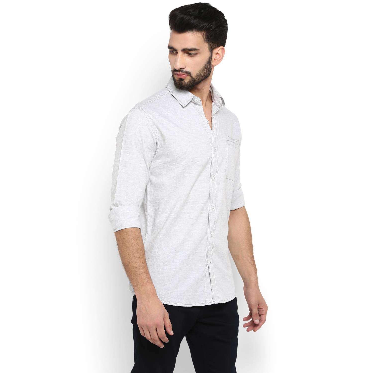 Mufti Men's Solid Casual Shirt (MFS-10250-I_78-Light Grey XXL) 5