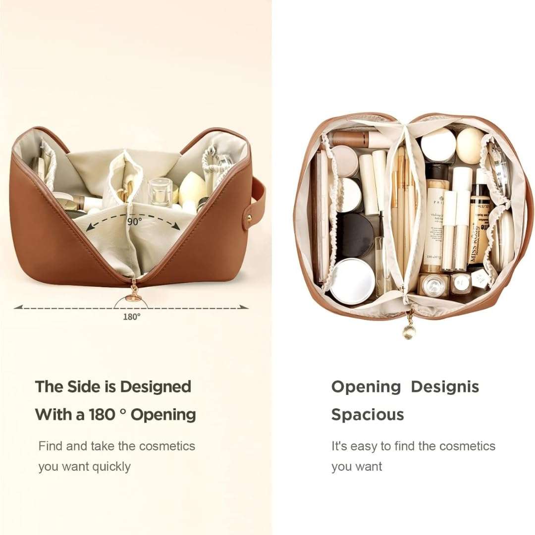 Sprqcart Large Capacity Travel Cosmetic Bag With Handle And Divider - Multifunctional Makeup Bag For Easy Access, Waterproof- (-Brown), 10 Cms 4