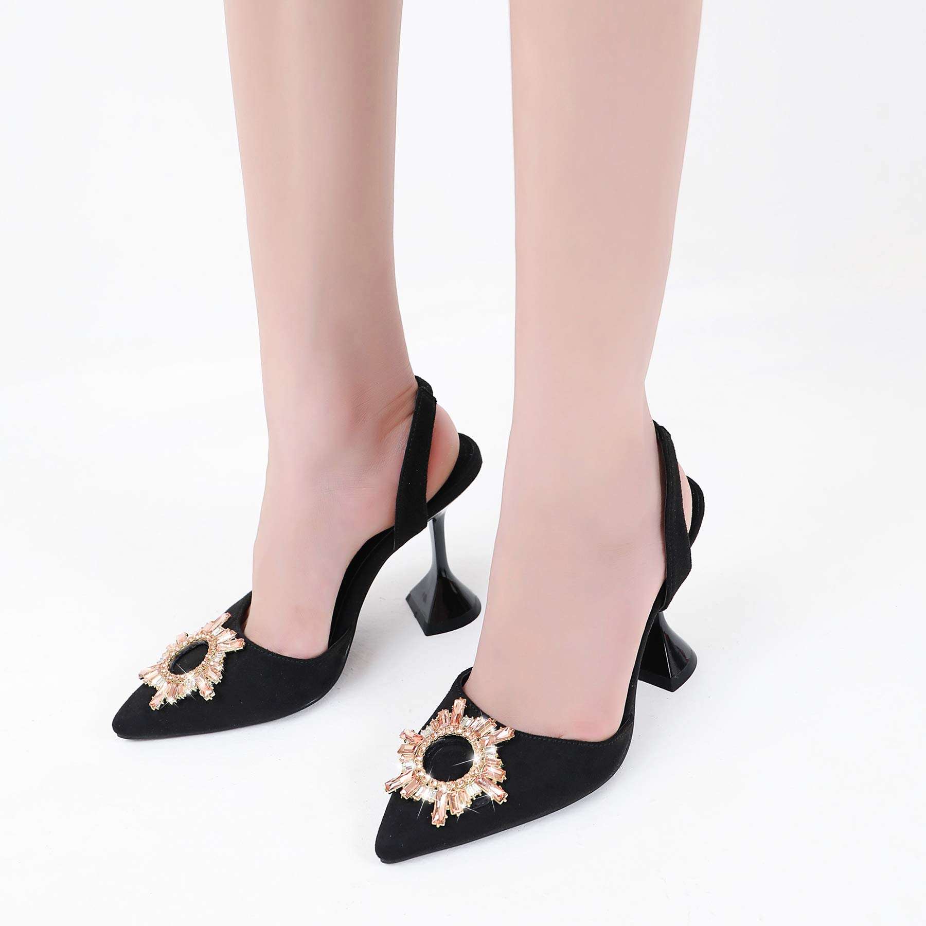 MACKIN J 188-6 Women's Clear Heels Pointed Toe Slingback Rhinestone Sandals Dress Shoes Black 8.5 4