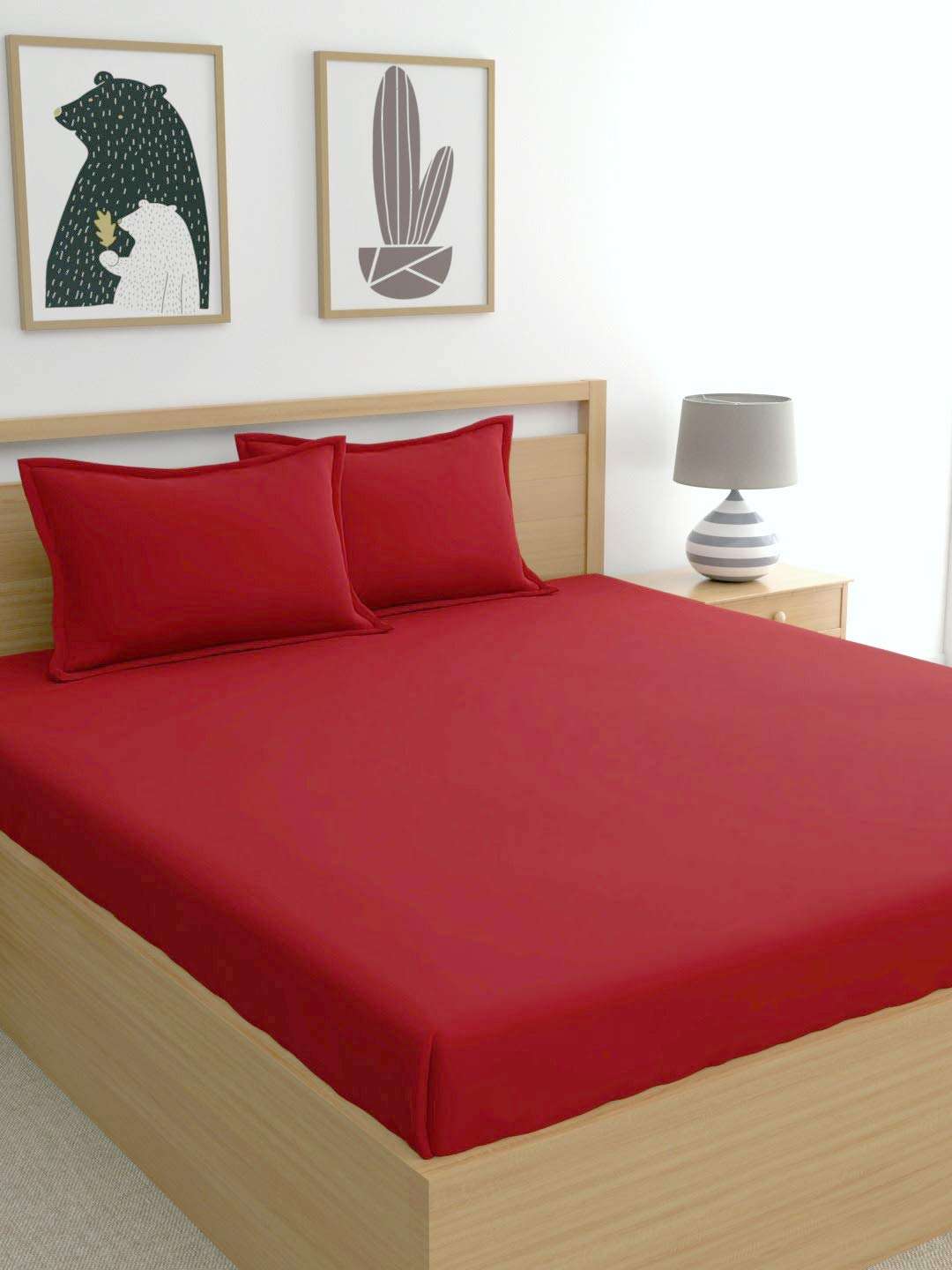 BEVI-Home Microfiber 144 TC Solid Double Bedsheet with Pillow Cover Size (90x90) and Pillow Cover Size (18x28). (Double, Red) 1