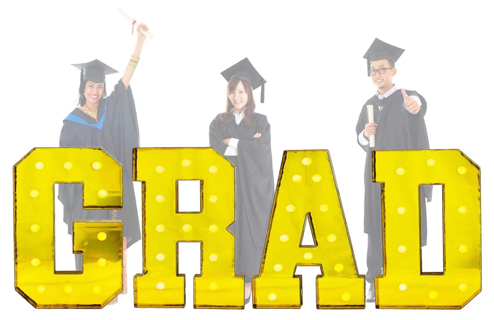 LANGXUN 40inch Black Grad Letters Kit, Large LED Marquee Light Up Letters for Graduation Party Decorations 2024, Class of 2024 School Grad Party Supplies Indoor/Outdoor Home Door Décor 1