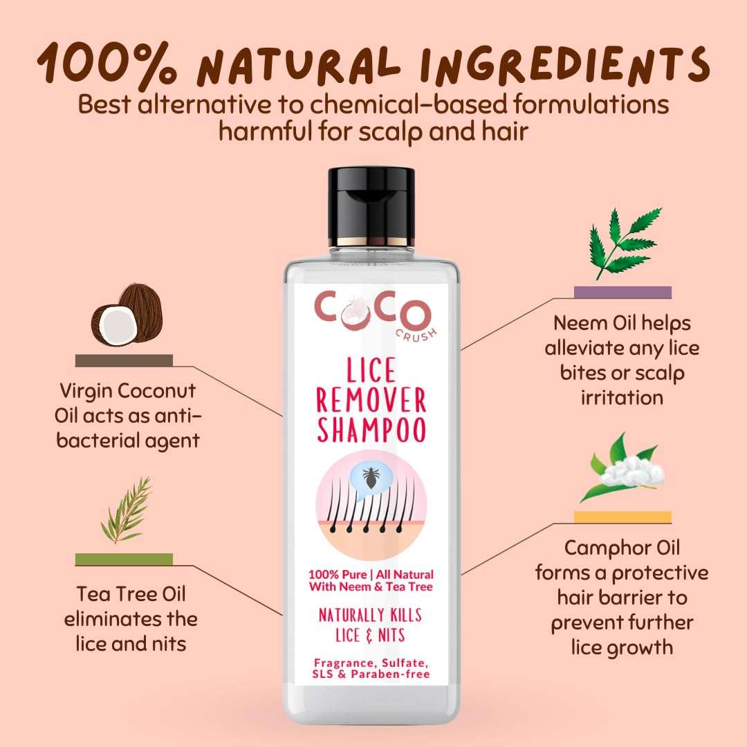 Coco Crush Ayurvedic Anti Lice Shampoo | Kills Lice, Eggs & Nits 100% Naturally | Single Wash Treatment, Safe for Kids | With Neem & Tea Tree Extracts | Paraben & Sulphate Free (50ML) 4