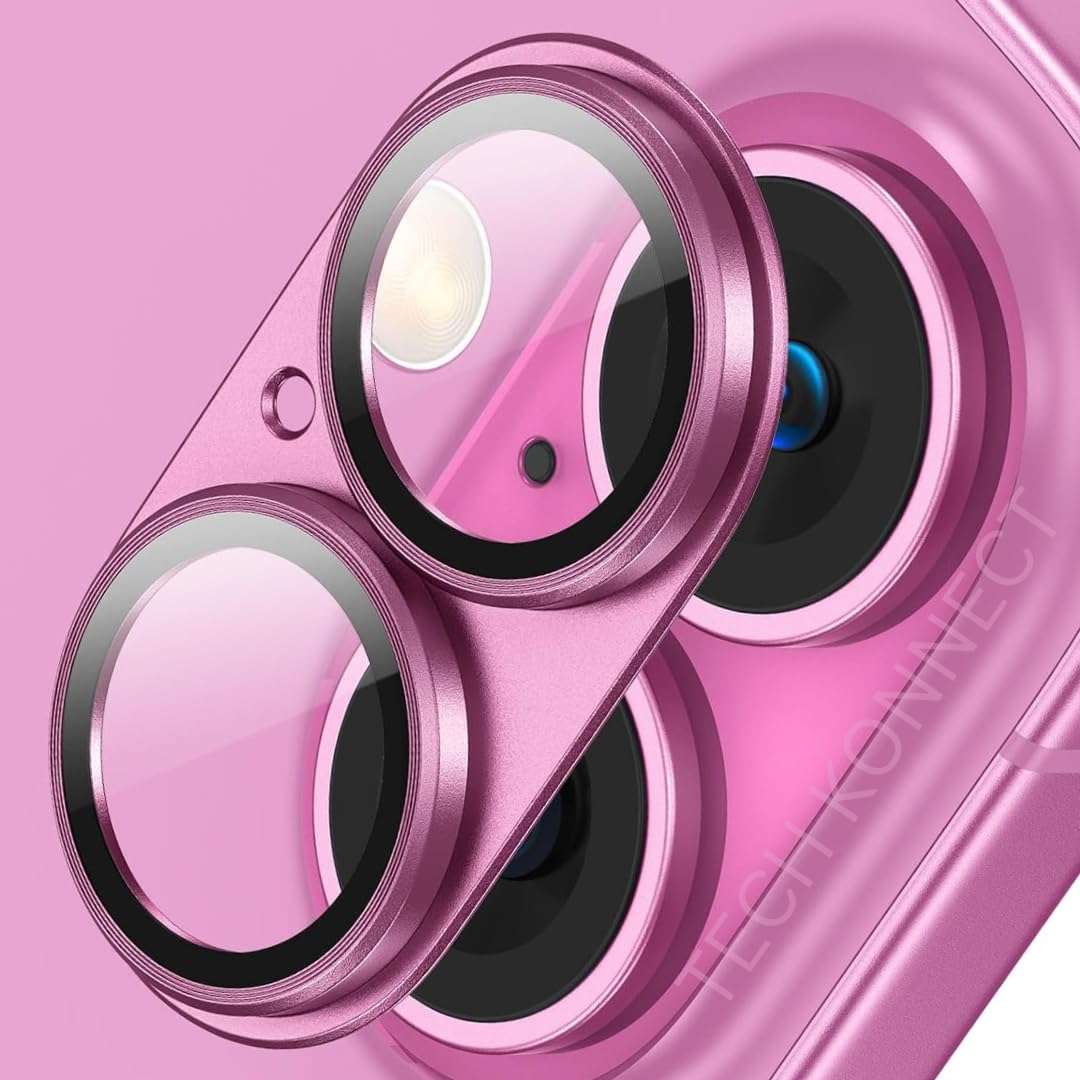 TECH KONNECT Camera Lens Protector for iPhone, 16/16 Plus, Camera Protector with Metal Alloy Ring for iPhone 16/16 Plus (Anti-Scratch)(Pack of 1) (Pink) 1