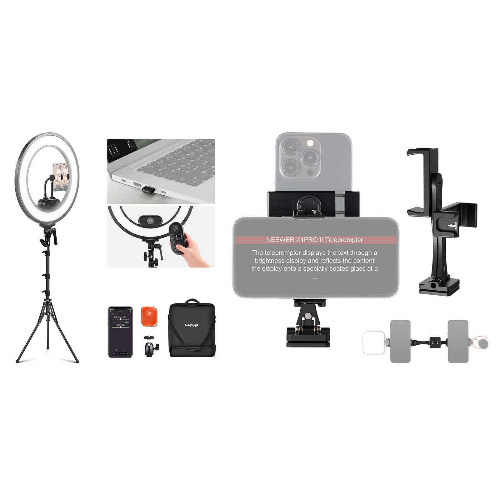 NEEWER 18 Inch Edge Lit Ring Light Kit 45W 3300lux 2900K-7000K 12 Scenes with APP 2.4G PC Mac Control Magnetic Detachable Remote Controller Stand Bag, Metal Phone Tripod Mount Adapter Included