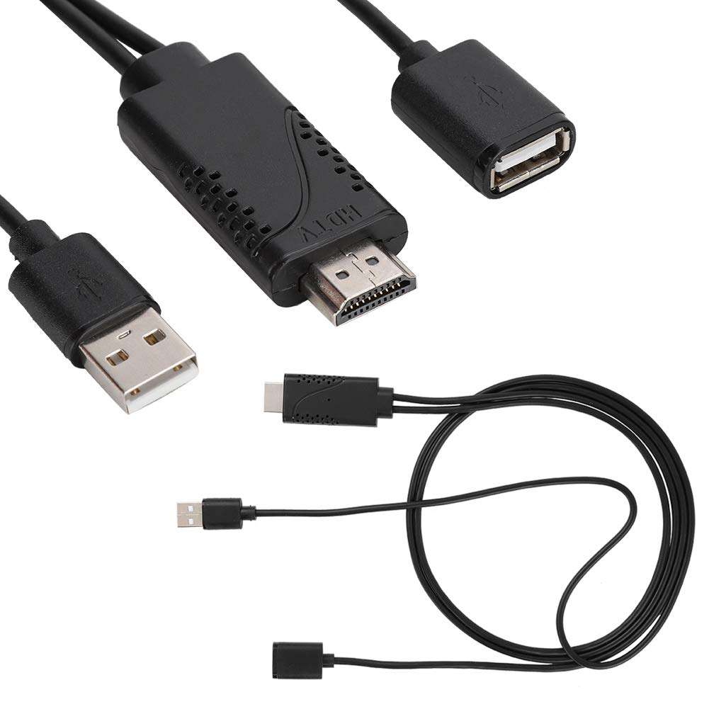 ASHATA Smartphone HDMI Cable Adapter 2 in 1 USB Female to HDMI Male HDTV Adapter Cable Cord with 1080P Resolution for Android 6