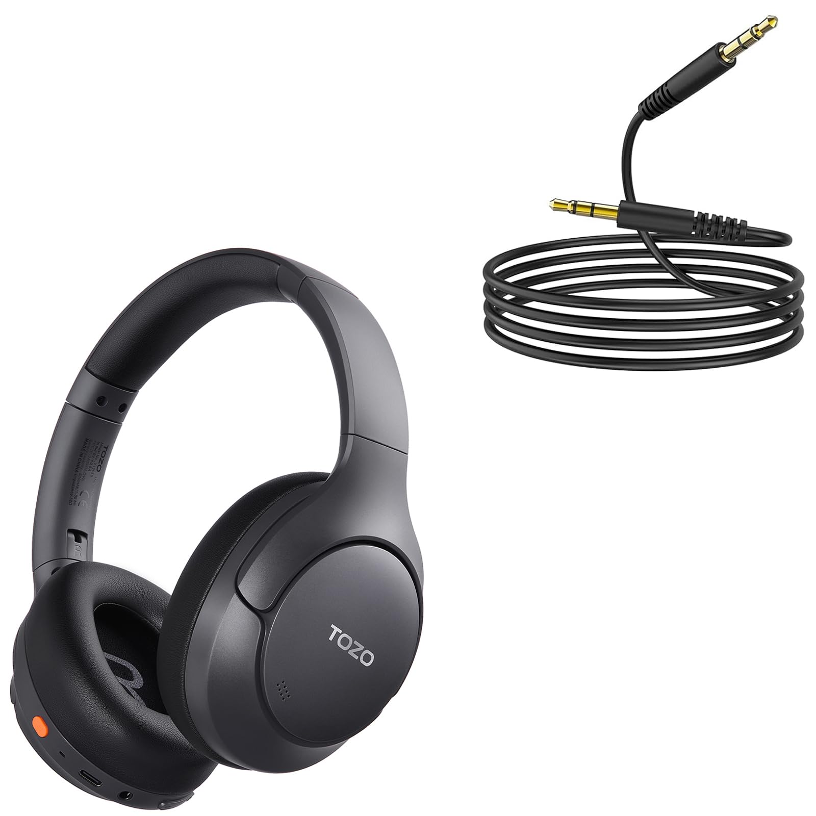 TOZO HT3 Hybrid Noise Cancelling Headphones, 90H Playtime Wireless Over Ear Bluetooth Headset, 3.5mm Aux Cable, Audio Cable Cords