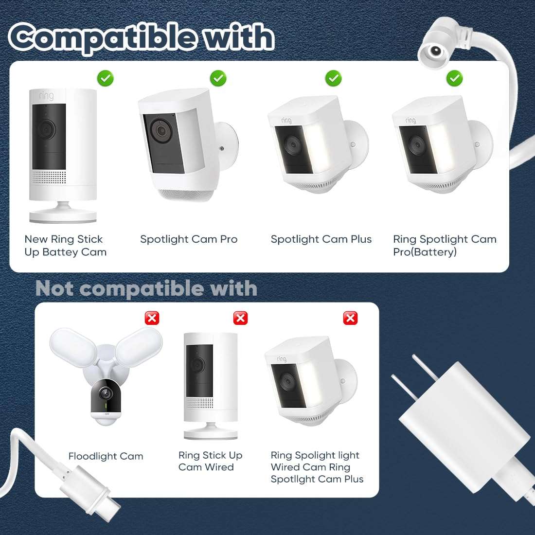 Power Adapter Compatible Ring Camera,17Ft Type C Power Cable -White (USB Port) 3