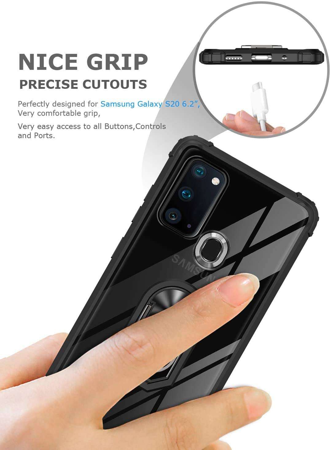 REAMOUNT Samsung Galaxy A21S Case, [ Military Grade ] with [ Glass Screen Protector] Drop Tested Protective Case | Kickstand | Compatible with Samsung Galaxy A21S (Black) 4