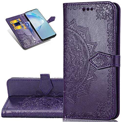 LEMAXELERS Samsung Galaxy A51 5G Case PU Leather Phone Case Mandala Embossed Wallet Flip Shockproof Protective with Stand Card Holder Cover for Samsung Galaxy A51 5G. Mandala Purple SD 1