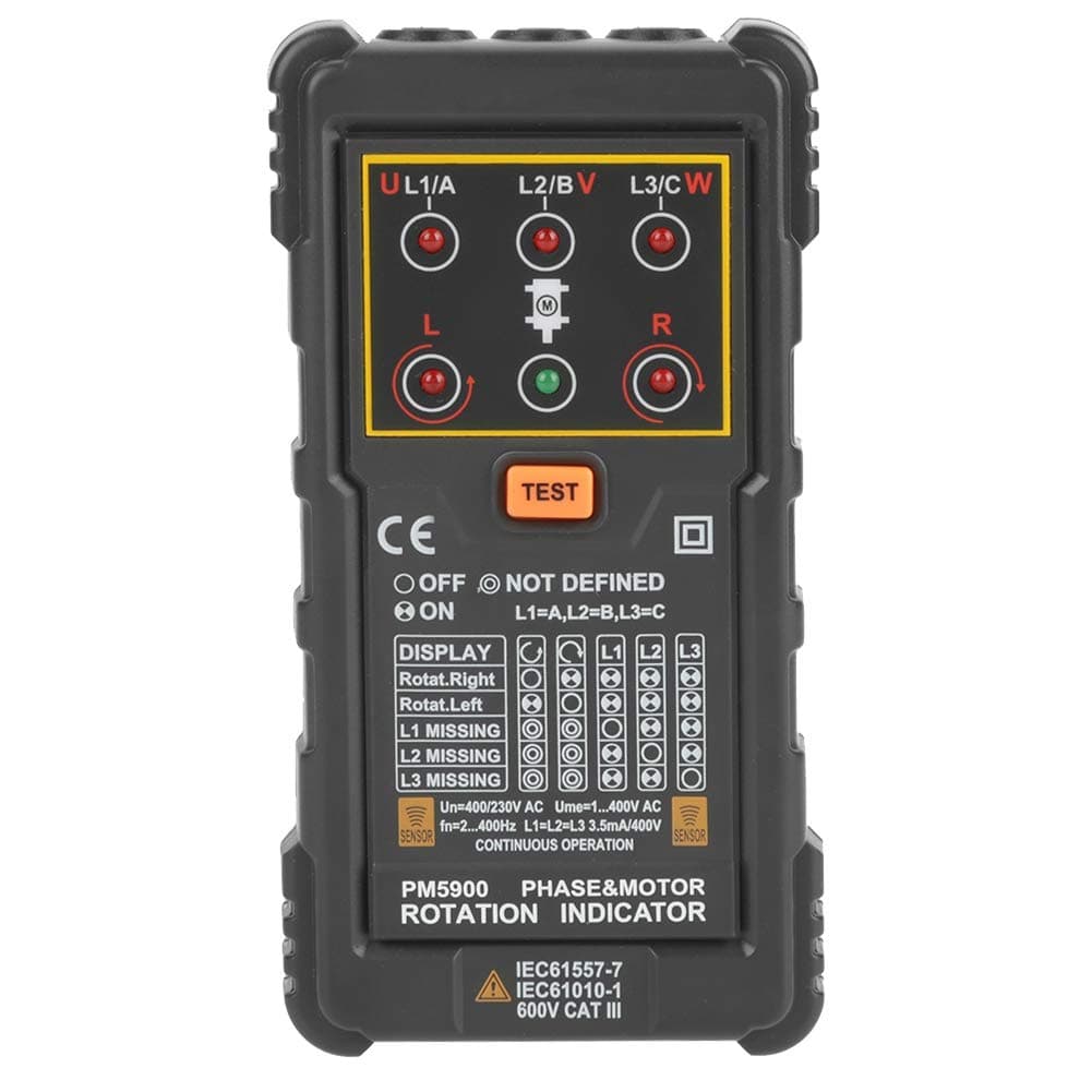 Oumefar Three Phase Motor Rotation Indicator, Sequence Tester, Handheld, 400V AC, 2-400Hz, 3.5mA, No Batteries Included