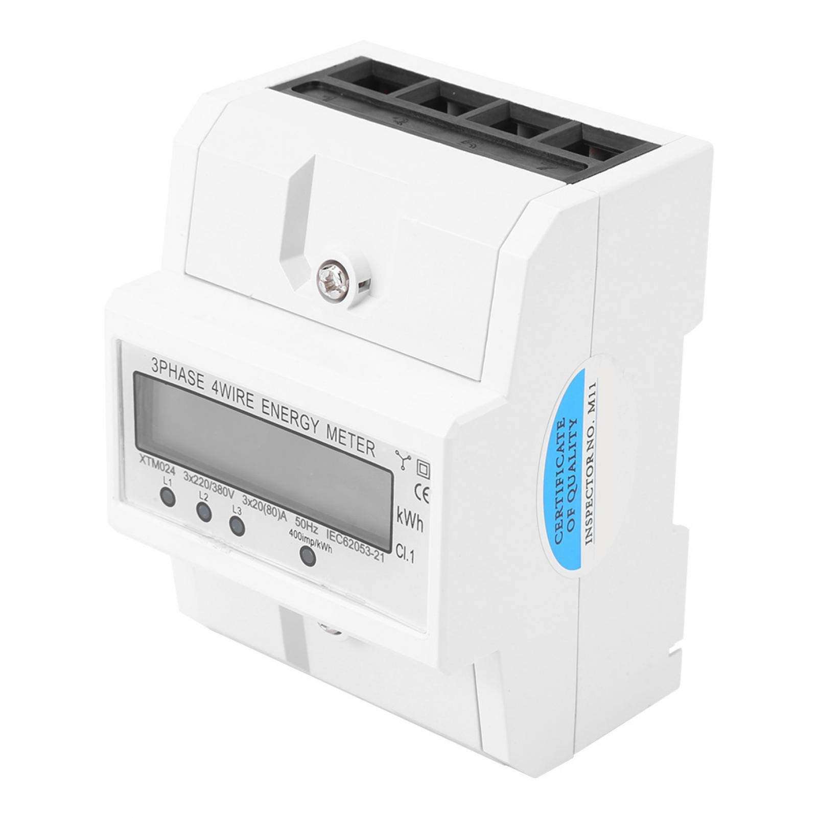 Tiffasha Digital LCD Electric Meter - 3 Phase 4 Wire Wire DIN-Rail Kwh Electronic Energy Meter 50 Hz/60 Hz 3 x 20(80A) Multifunctional Usage Power Gauge 1
