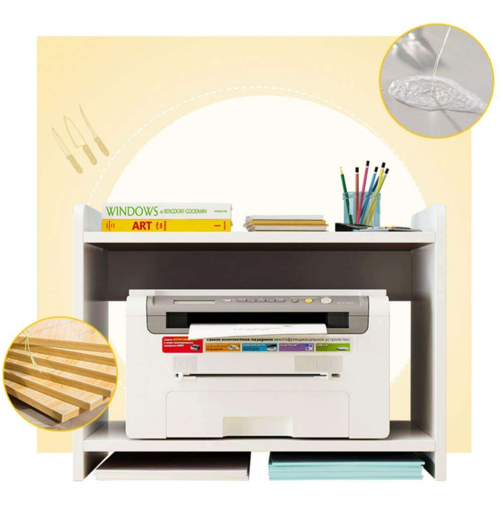 Monitor Stand TV Laptop Computer Wooden Printer Stand, 2 Layer Desk Tidy Organizer Desk Storage Printer Shelf Desktop Rack Multi-Function Student Desk Small Bookshelf Desk Rack File Storage Rack 6