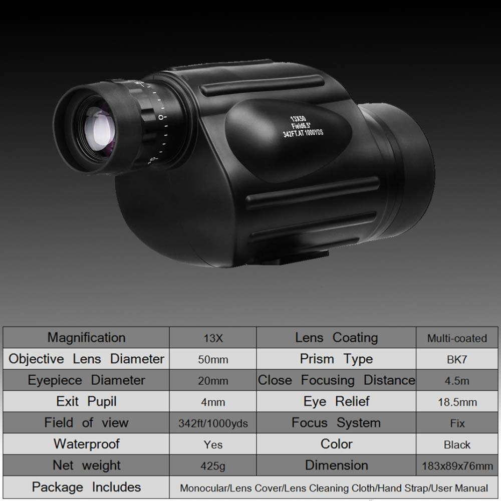 LSN Monocular 13x50 High Power Binoculars,Waterproof Telescope,for Hiking Camping Watch The Game and Tourism Etc a/A/As Shown 2