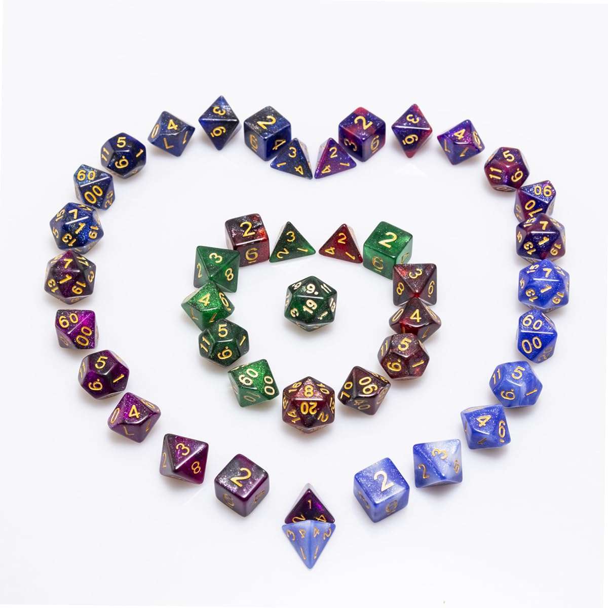 FLASHOWL Galaxy Dice Starry Sky Polyhedral Dice Set Table Games Dice 6 Sets Dice 6 x 7 Die Series D20, D12, D10, D8, D6, D4 DND dice DND RPG MTG Double Colors,6 Colors Stress Relieve(42 Pieces) 6