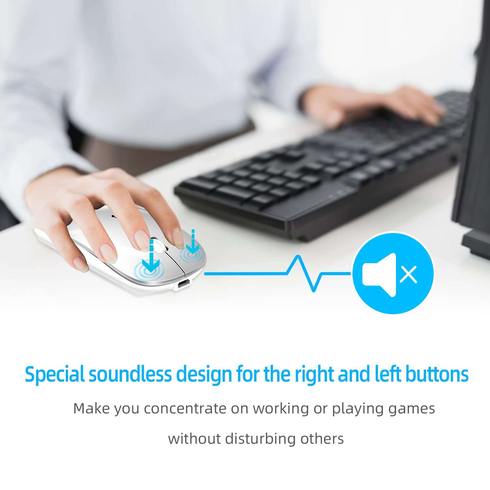 Vxeei LED Wireless Bluetooth Mouse,Rechargeable Bluetooth Mouse (Bluetooth 5.1 + USB) 2.4GHz Portable Optical Office Mouse，Bluetooth Mouse for MacBook Air,MacBook pro,Mac,Pc,Computer,Laptop,Desktop 3