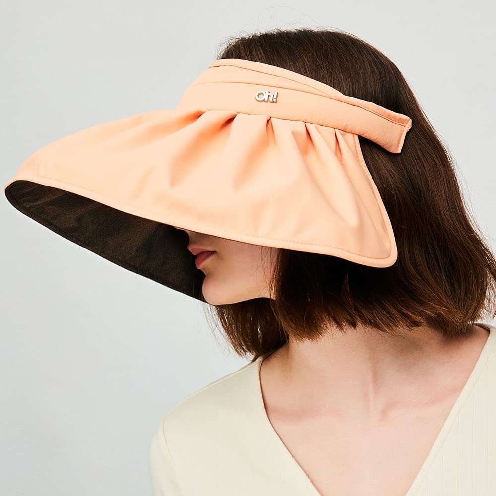 Sun Visor Hat for Women Wide Brim Foldable UPF 50+ UV Protection Beach Cap Roll Up Packable Ponytail Shell Hats SLH3M433D Black&Orange 3