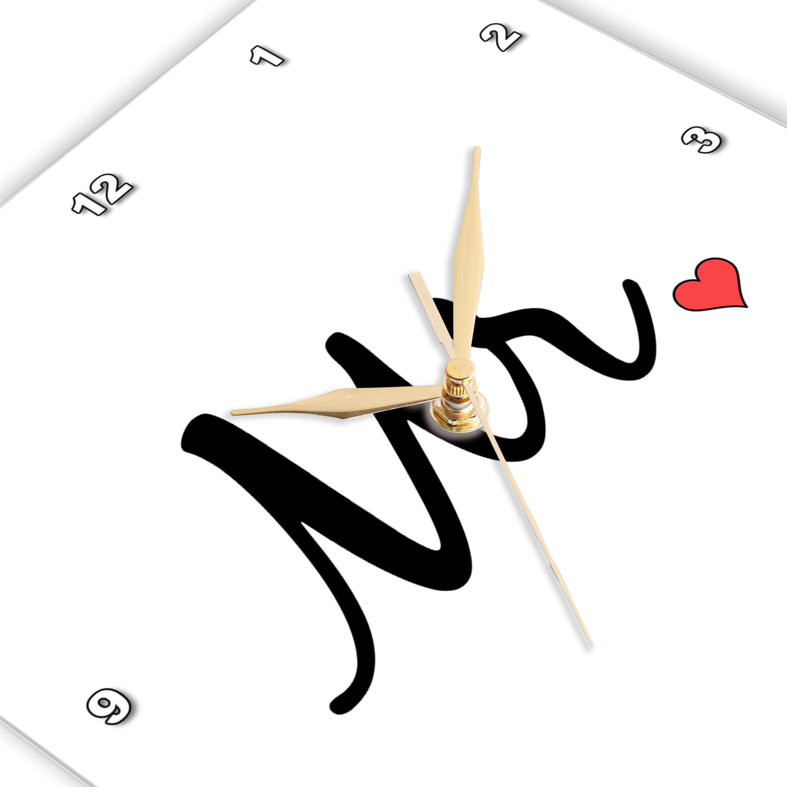 3dRose Wall Clock Silent - 10 inch - Mr with Little red Heart. Cursive Black Lettering on White Background. - Stamp City - Typography 4