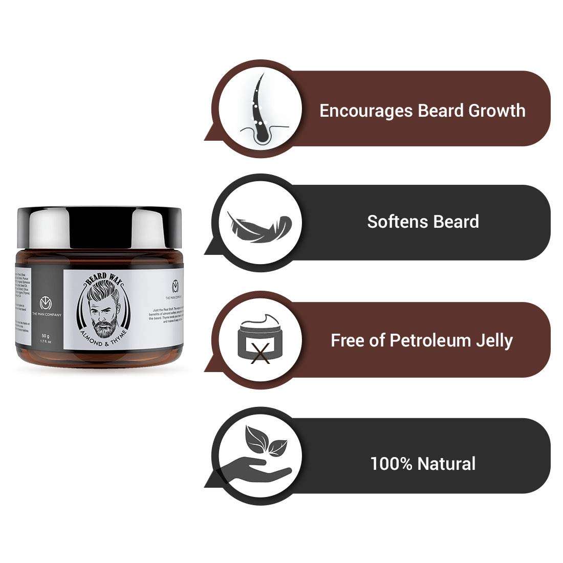 The Man Company Beard Care Kit with Beard Growth Oil, Beard Wash/Shampoo, Beard Wax with Almond & Thyme | 100% Natural Oil | Paraben & SLS Free 3