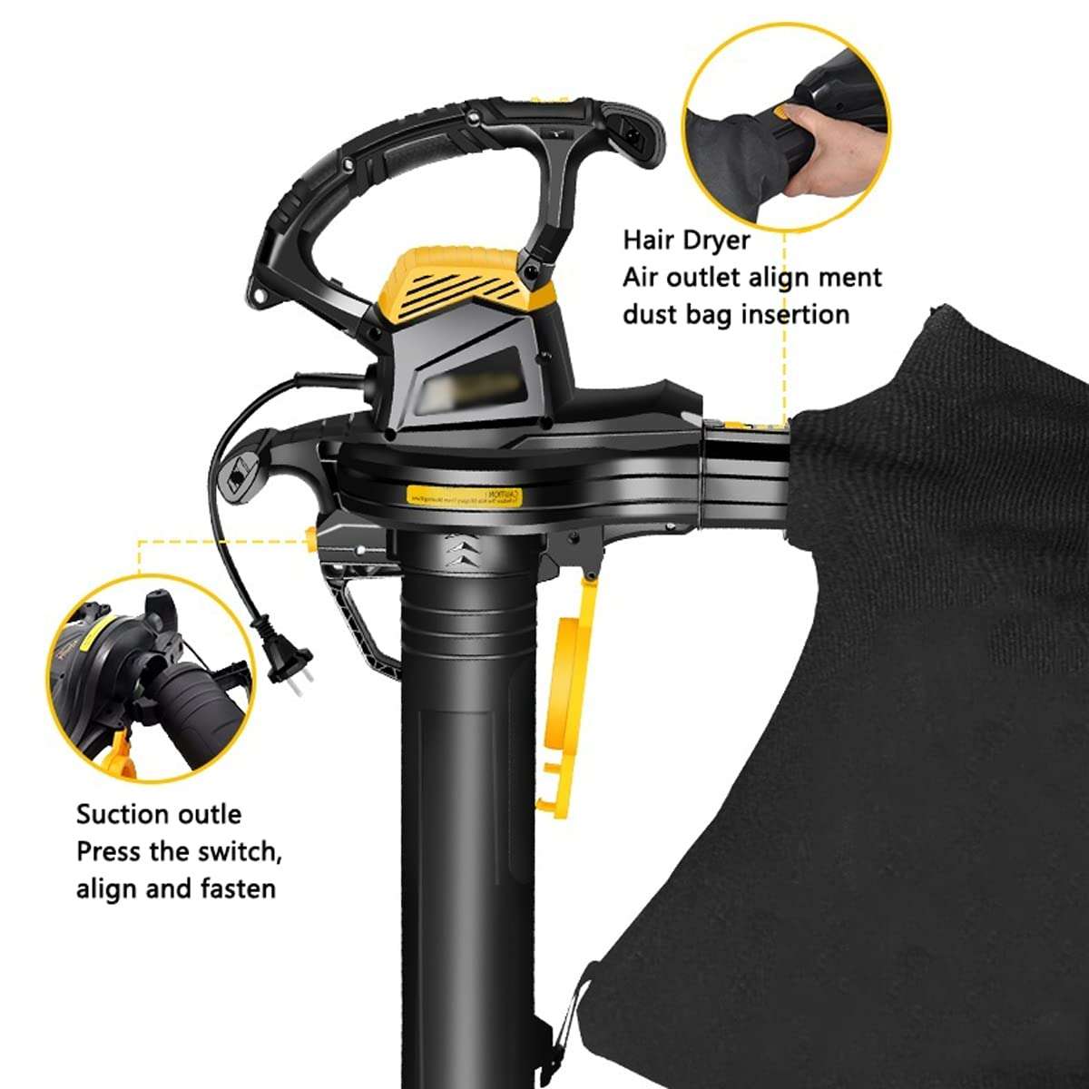 Blowers Leaf Blower, Vacuum 3800W Garden Blower Mulcher with 6 Variable Speed, 3 in 1 Garden Vac & Shredder, 40L Collection Bag, for Gardens, lawns, Leaves, and Snow 5