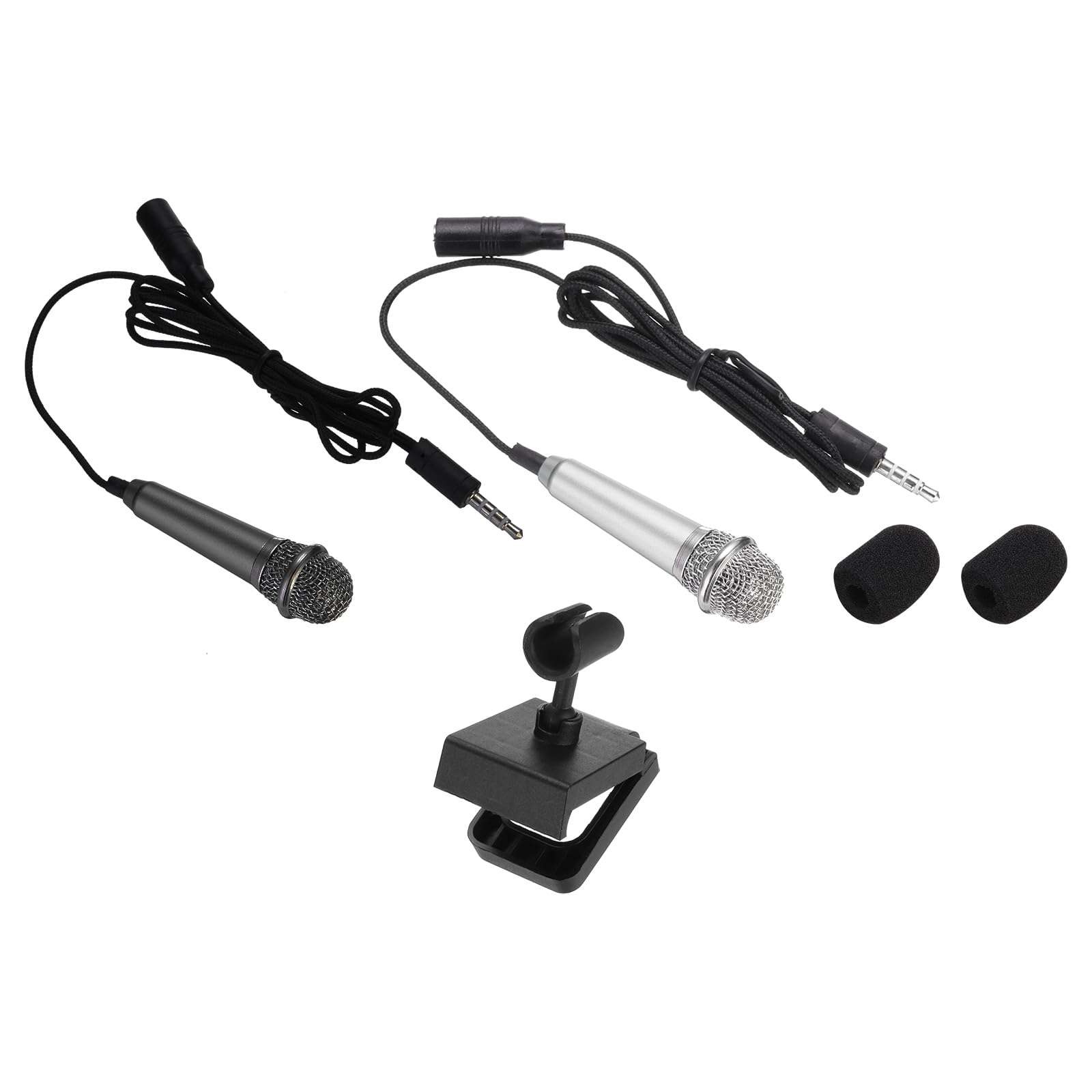 MECCANIXITY 2Pcs Mini Microphone Portable Vocal Microphone for Voice Recording and Singing with Mic Stand and Cover,Silver & Black