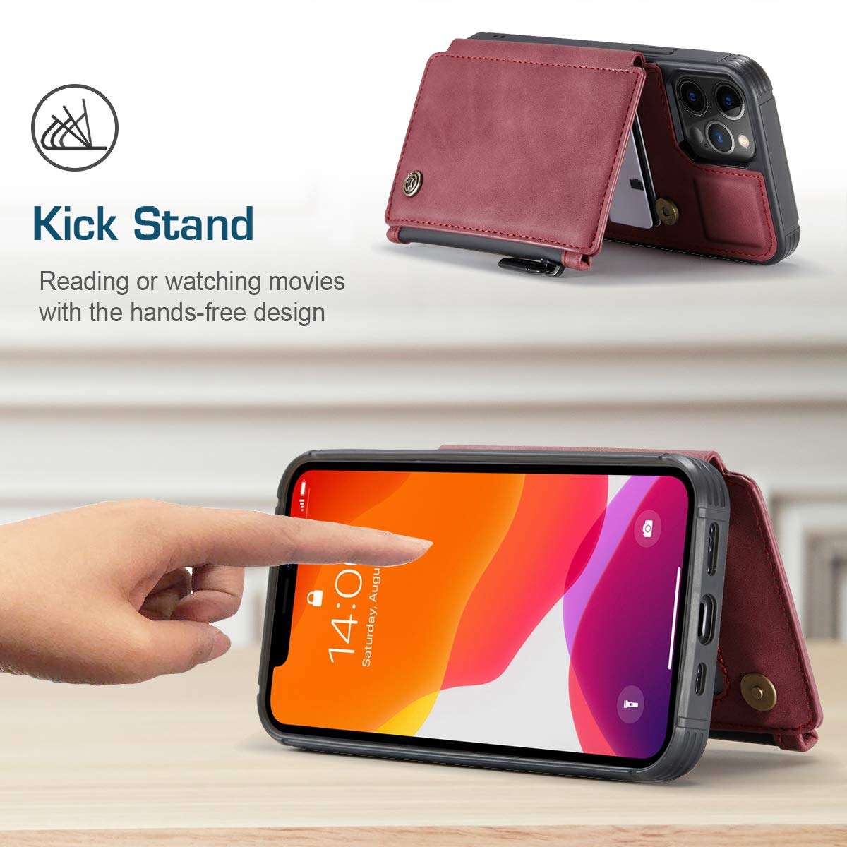 SWP Case for iPhone 12 Pro Max 5G, Wallet Case w/ 3 Card Slots [RFID Blocking] [1 Money Pocket], Credit Card Holder Cases w/Wristlet Zipper Wallet for iPhone 12 Pro Max 6.7 inch 2020 (red) 4