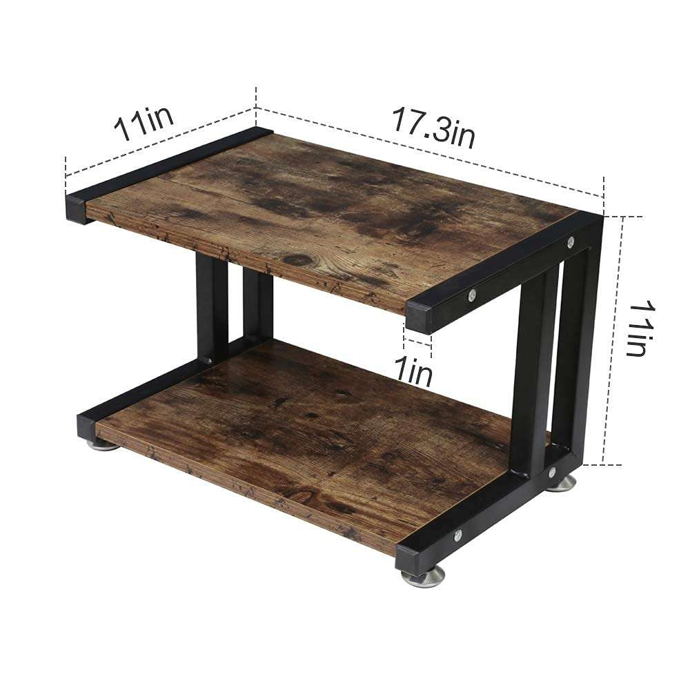 OROPY Vintage Printer Stand with 2 Tier Wood Storage Shelves, Multi-Purpose Desk Organizer for Fax Machine, Scanner, Files, Books with Adjustable Anti-Skid Feet 5