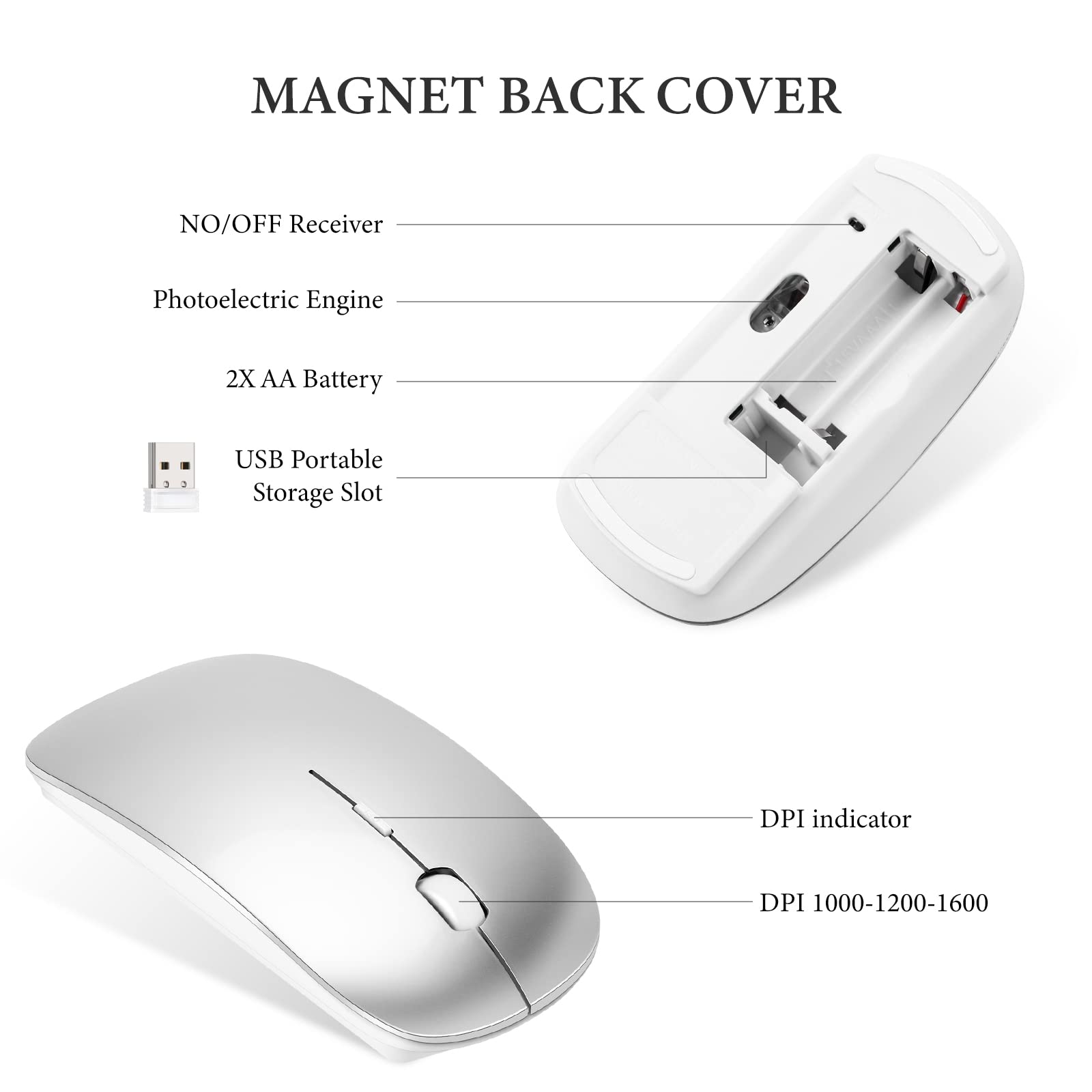 Wireless Keyboard and Mouse Set USB 2.4G, Wireless Keyboard Compact, Thin, Wireless Mouse Silent, for Windows, PC laptops, Desktop Computers, Silver Gray Wireless Keyboard and Mouse 4