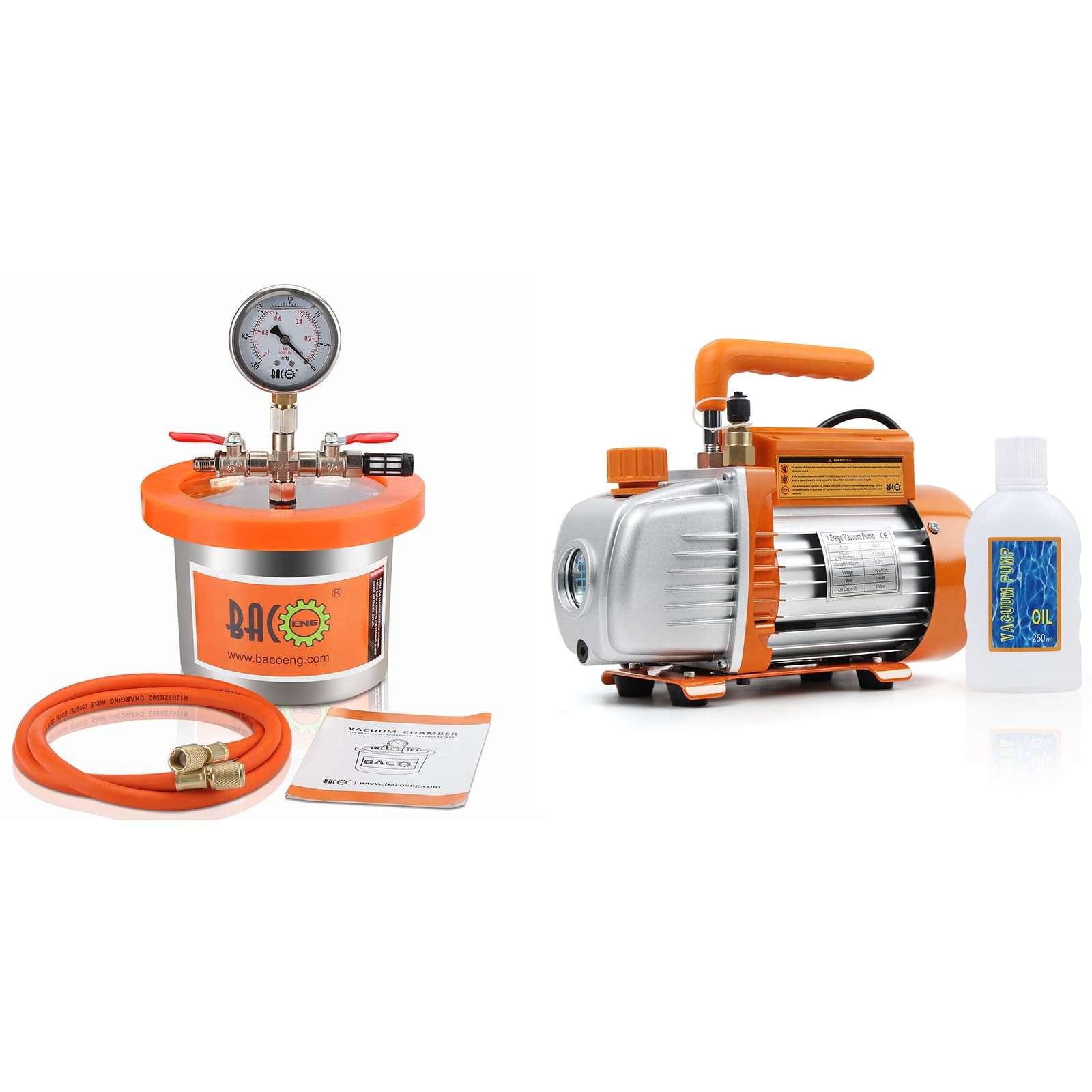BACOENG 2QT Vacuum Chamber and 3.6CFM Vacuum Pump 1