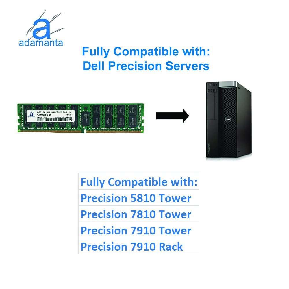 Adamanta 16GB (1x16GB) Server Memory Upgrade Compatible for Dell Poweredge, Dell Precision & HP Proliant Servers Processor DDR4 2133MHz PC4-17000 ECC Registered Chip 2Rx4 CL15 1.2v DRAM RAM 3