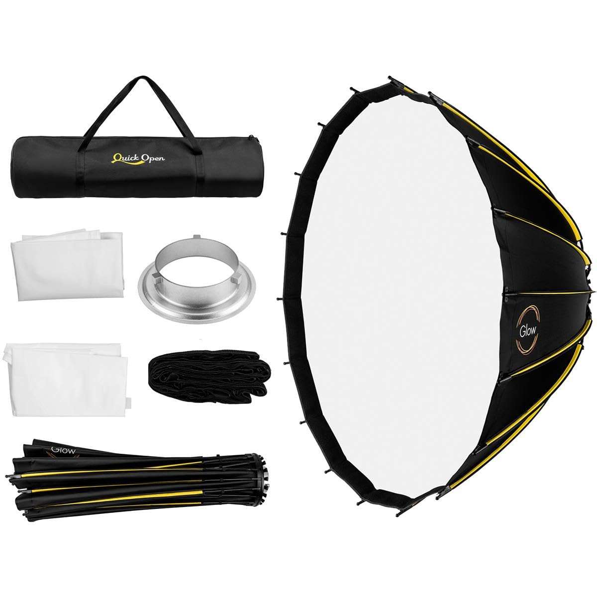 Glow Profond Quick-Open 47.2" Deep Parabolic Softbox (120cm), Octadecagon Fiberglass Rod Round Soft Box with Interchangeable Bowens Mount is Suitable for Outdoor and Indoor Shooting 1