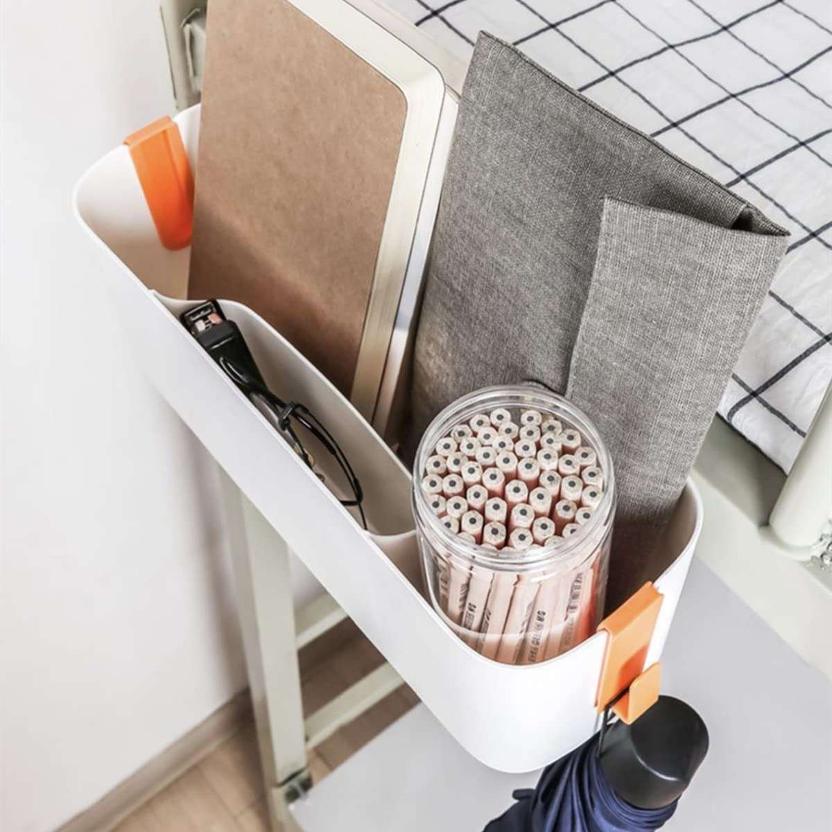 HYOATREA Bedside Storage Organizer Caddy Hanging Organizer Bunk Bed Shelf Holder Pocket for College Dorm Room Baby Bed Rails (Orange) 3