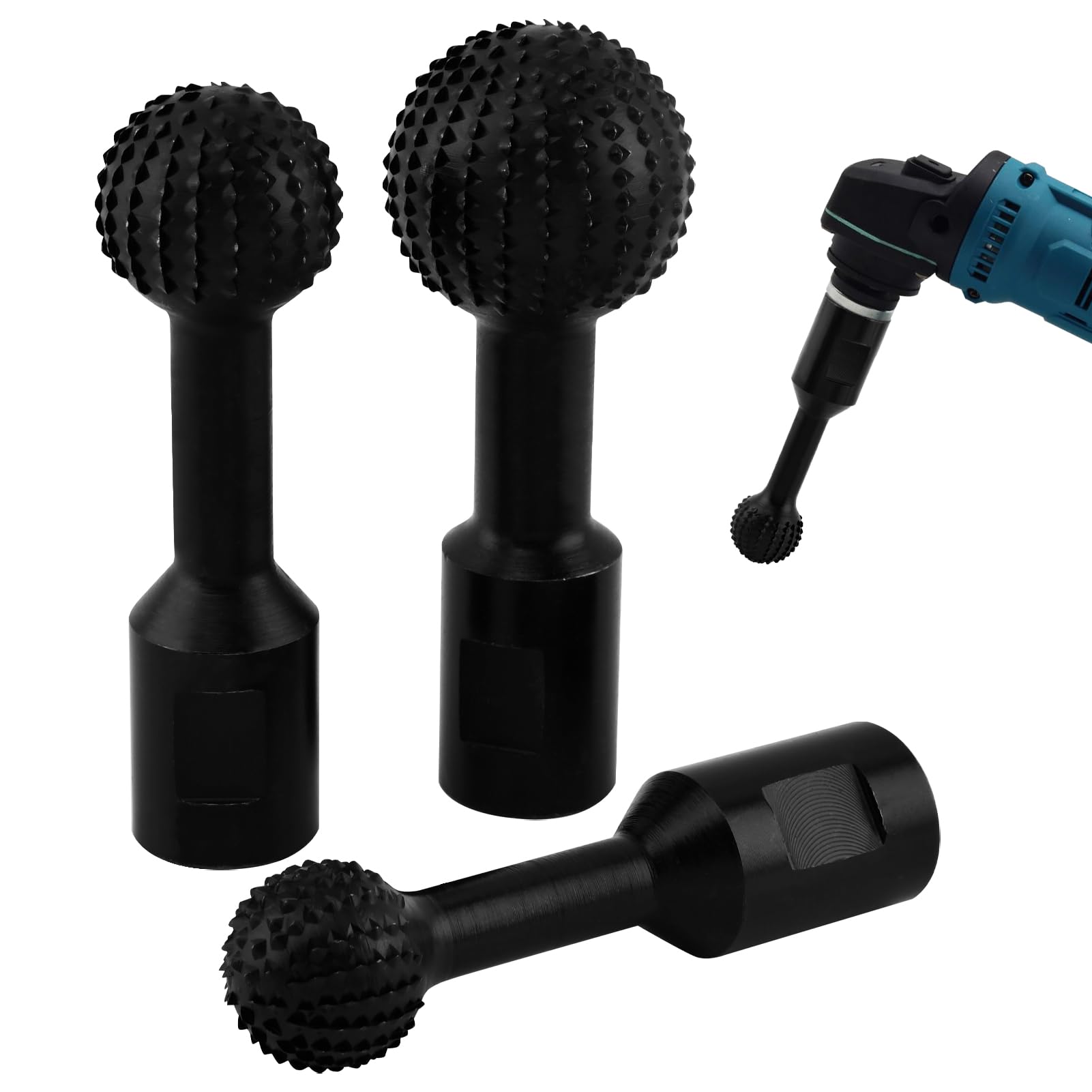 3PCS Sphere Rotary Burr, 360° Sphere Rotary Burr,5/8-11 Thread Ball Gouge Attachments for 4-1/2" & 5" Angle Grinders Carbide Steel Power for Wood Hollowing, Slotting, Engraving