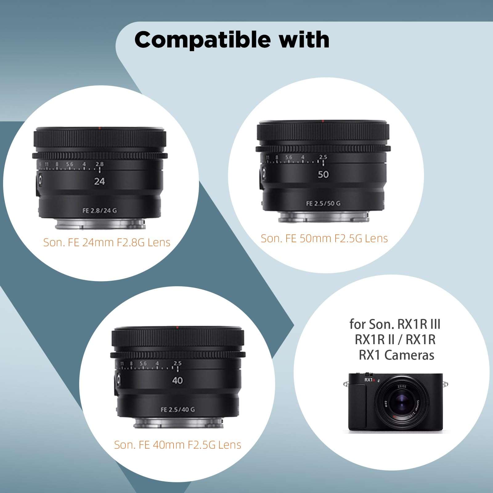 Haoge Metal Square Lens Hood for Sony RX1R3/RX1M2/RX1 FE 40mm F2.5 G FE 50mm F2.5 G FE 24mm F2.8 G Lens Shade on A7CII A7CR A7R4 Camera Bayonet Mount Silver 5