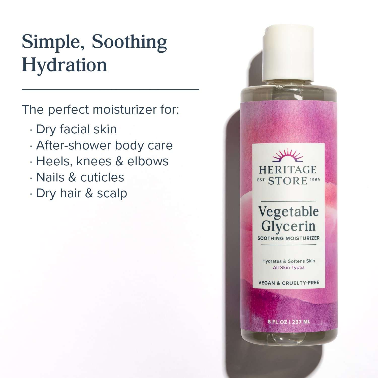 Heritage Store Vegetable Glycerin Soothing Moisturizer, Oil Free Hydration for Skin Care, Hair Care, Face & Body, DIY Beauty Products & More, Soothes & Softens, Made Without Parabens, Vegan, 8oz 6
