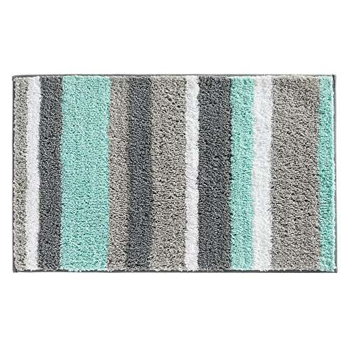 iDesign Stripz Bath, Machine Washable Microfiber Accent Rug for Bathroom, Kitchen, Bedroom, Office, Kid's Room, 21" x 34", Mint and Gray 1