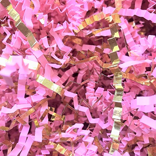 Light Pink & Metallic Gold Blend 8 oz. (1/2 lb) Crinkle Cut Paper Shred Gift Basket Package Grass Filler Bedding