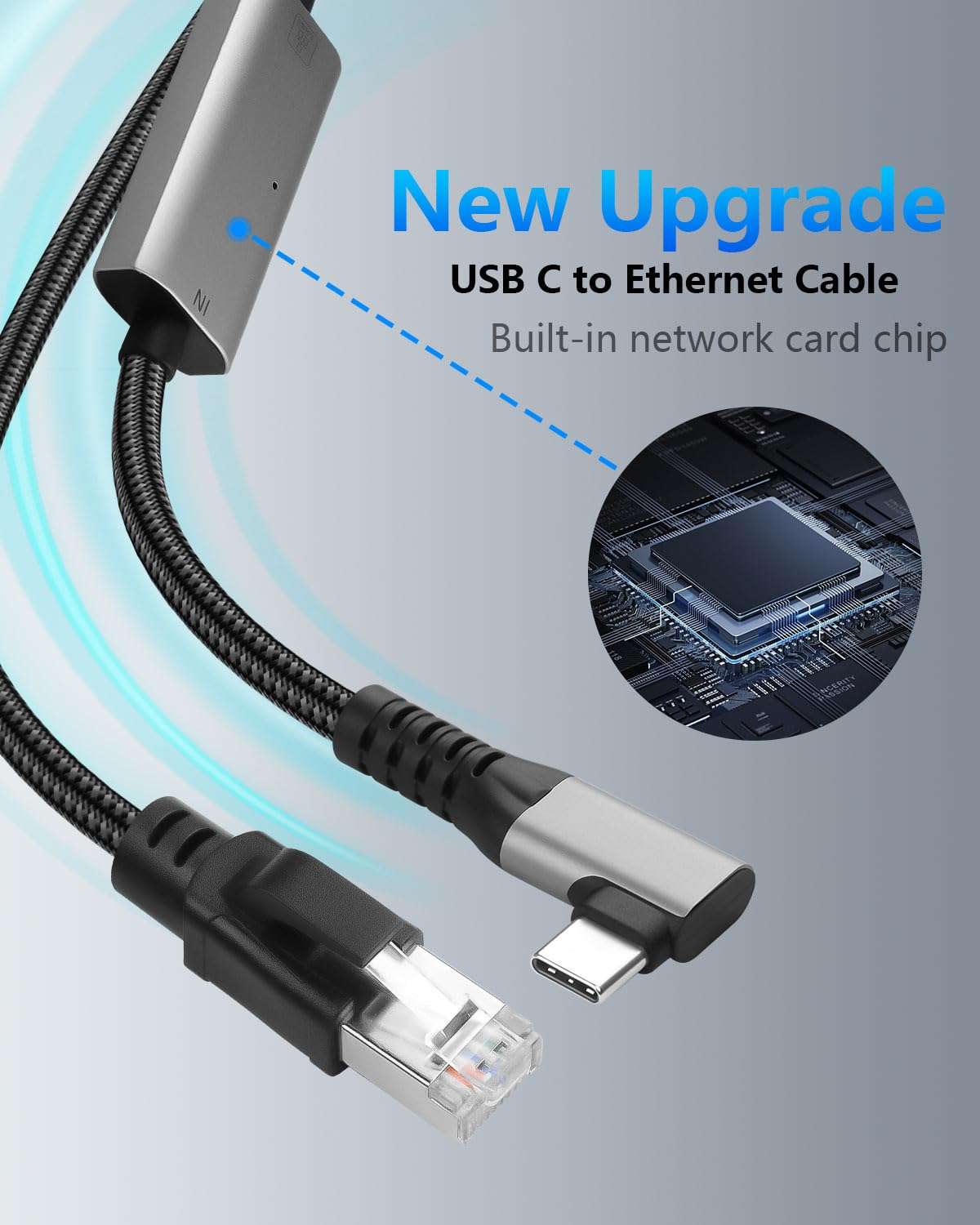 CERRXIAN USB C to 2.5 Gbps Ethernet Cable 6.5 FT, Gigabit RJ45 LAN to 90 Degree Right Angle USB C Adapter, Directly Connected Cat Network Cable Converter to Type C Cable Support USB-C Port Laptops 5