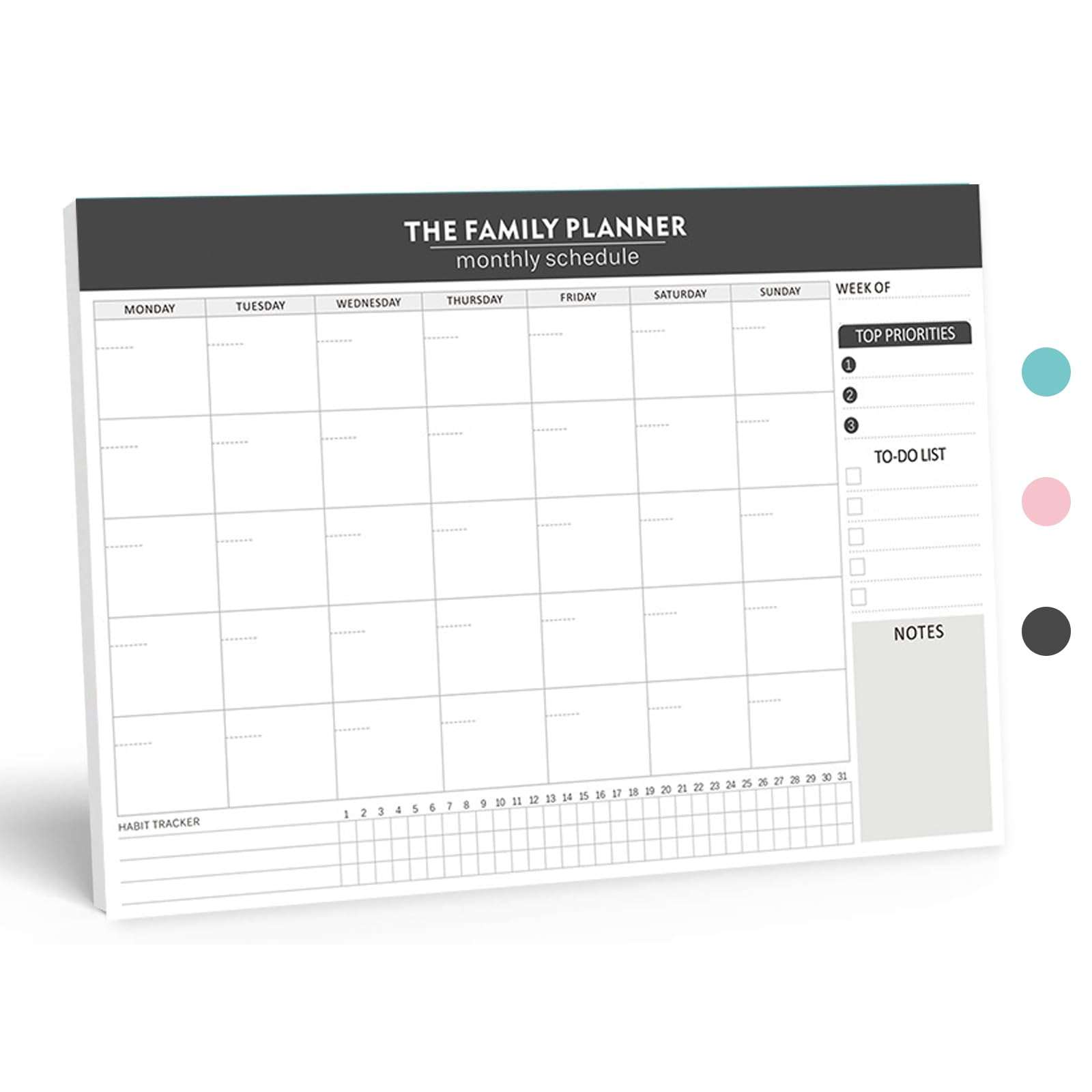 Weekly Planner Tear-Off To-Do List Notepad, 52 Undated Sheets (7"×10") - Essential Office Desk Accessories and Supplies (Black) 1