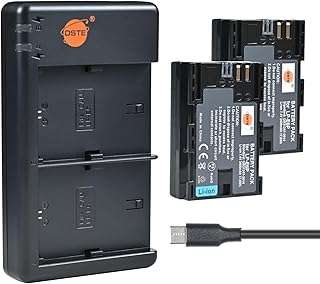 DSTE Replacement for 2x LP-E6P Battery + Rapid Dual Charger with Micro USB Cable Compatible with Canon EOS R5 Mark II,60Da,70D,80D,90D,7D Mark II,7D Mark III,XC10,XC15 1